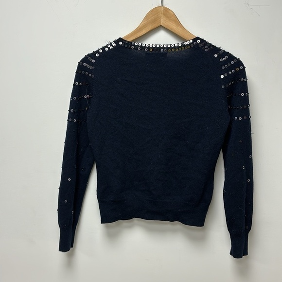 Banana Republic Cardigan Navy Blue Sequin Design Front Round Neck Size S - Picture 7 of 7